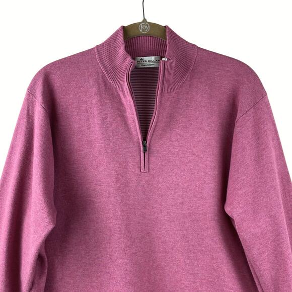 Peter Millar Pink Quarter Zip Pullover Sweater Size M Cotton New Without Tag - Picture 1 of 7